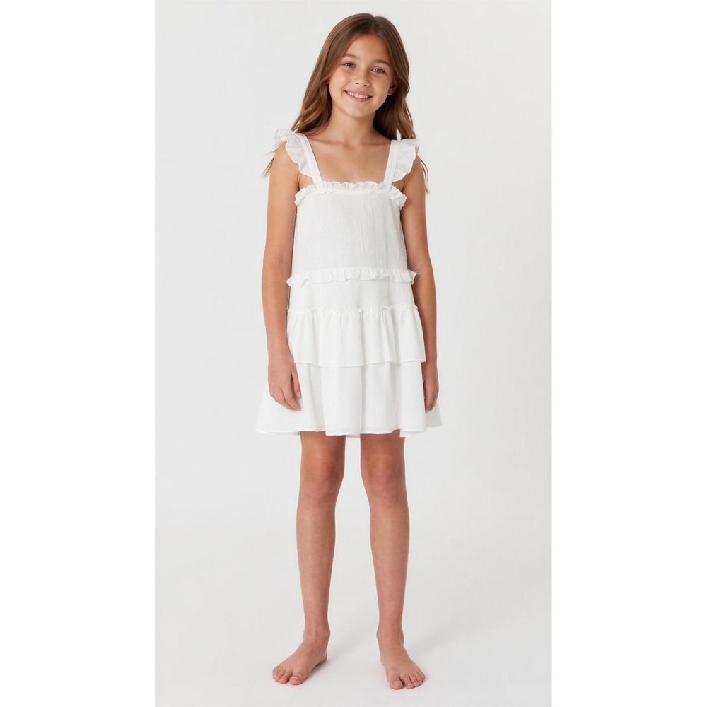 Jessica Simpson Girls White Smocked Tiered Ruffle Dress AE092JSH Size M 8/10
